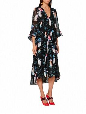 BORGO DE NOR  | Black Printed Iris Midi Dress in Size US 6